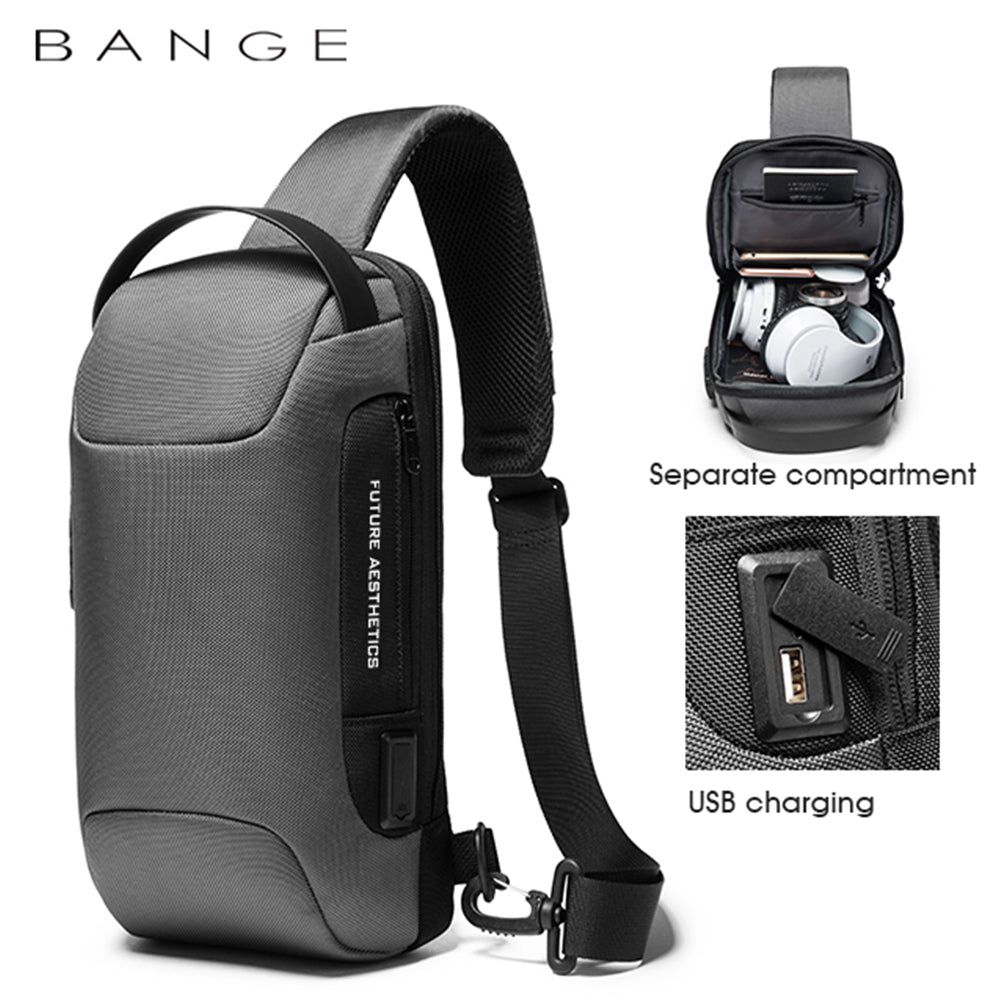 Bange Multifunctional Waterproof Sling Bag with USB Charging BG 22085 Grey