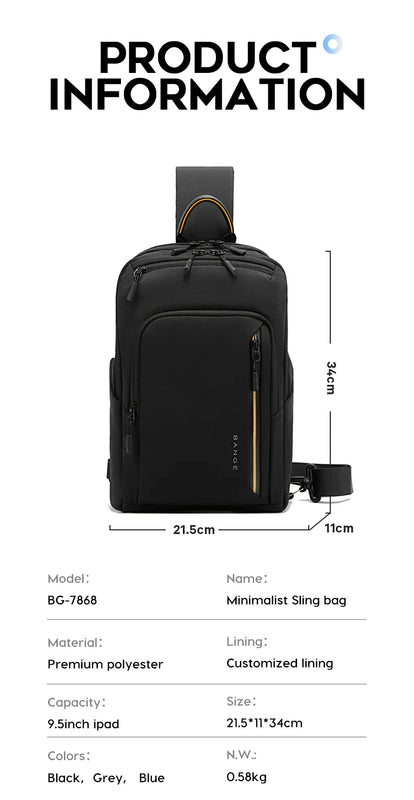 BANGE 7868 Blue New High Quality Lightweight Shoulder Bags Waterproof Anti Theft Crossbody Shoulder Bag Men&