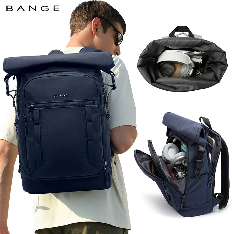BANGE 8109 Blue New Waterproof Expandable Roll-top Travel Backpack Wholesale Lightweight Ergonomic School Bag Unisex