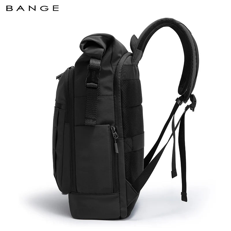 BANGE 8109 Black New Waterproof Expandable Roll-top Travel Backpack Wholesale Lightweight Ergonomic School Bag Unisex