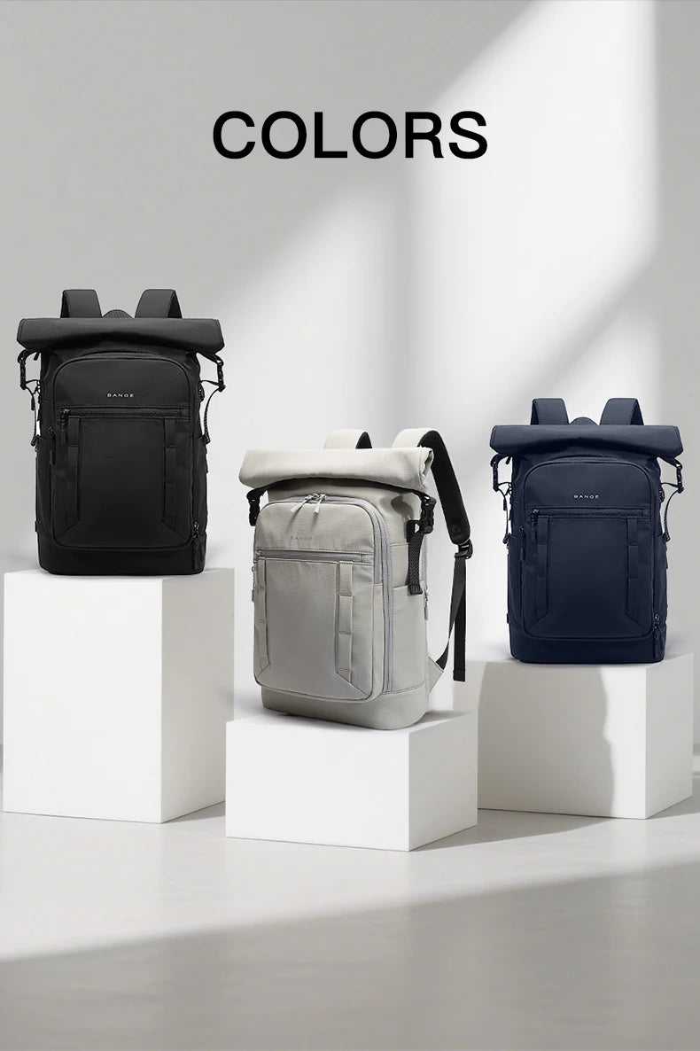 BANGE 8109 Grey New Waterproof Expandable Roll-top Travel Backpack Wholesale Lightweight Ergonomic School Bag Unisex