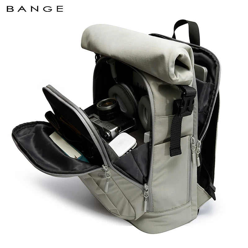 BANGE 8109 Grey New Waterproof Expandable Roll-top Travel Backpack Wholesale Lightweight Ergonomic School Bag Unisex