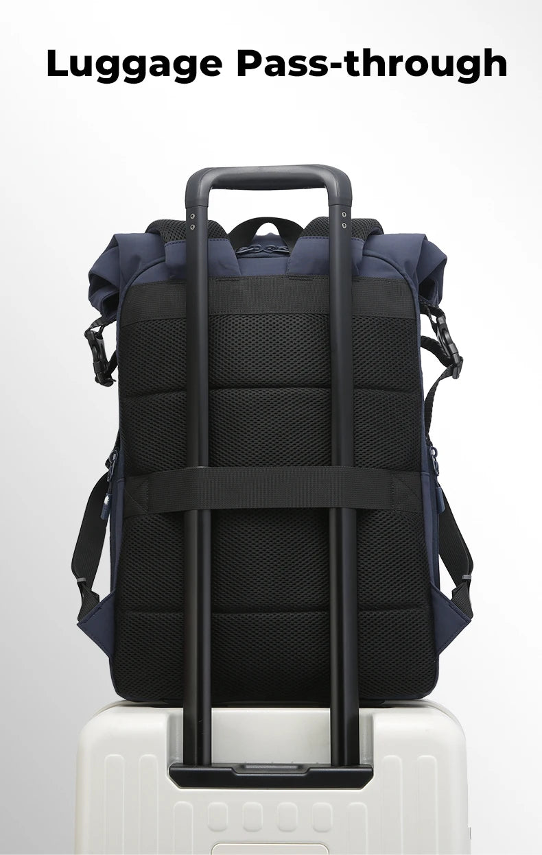 BANGE 8109 Blue New Waterproof Expandable Roll-top Travel Backpack Wholesale Lightweight Ergonomic School Bag Unisex