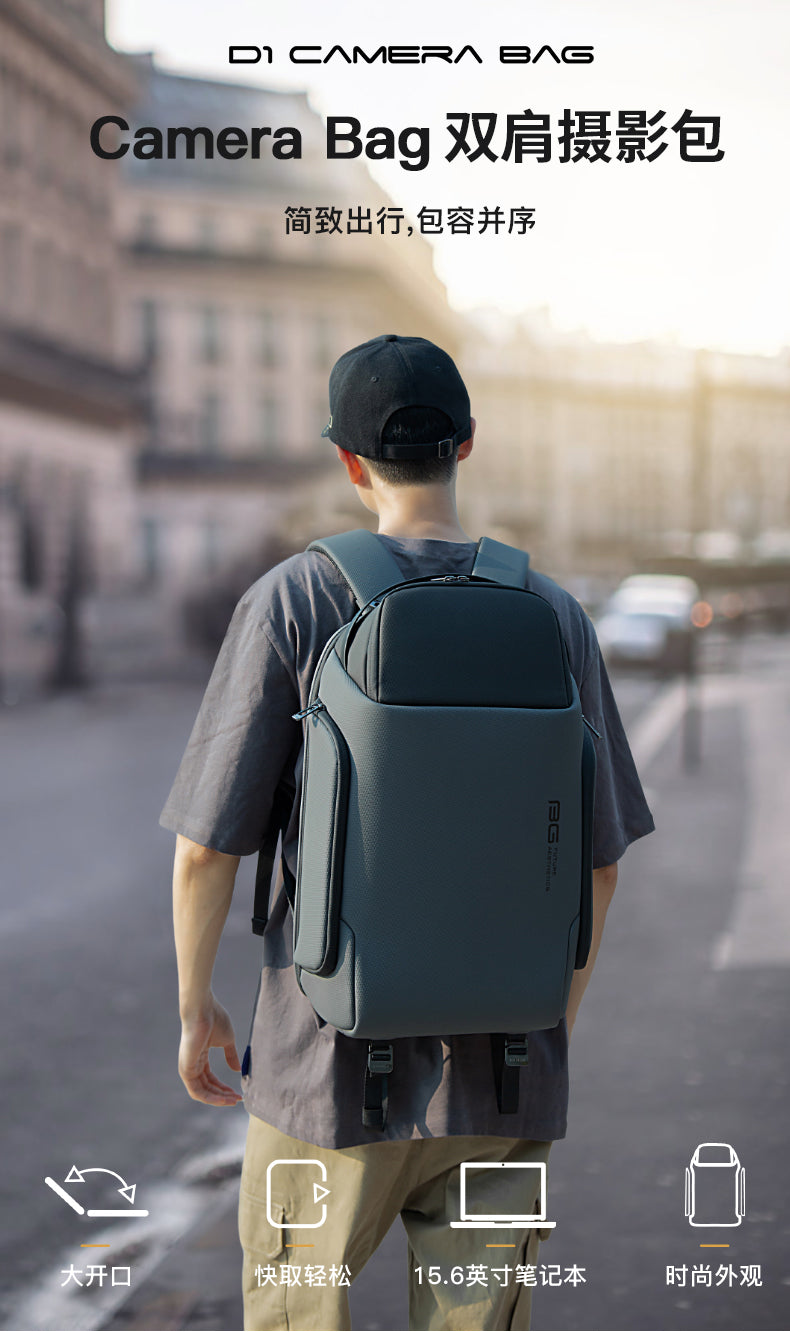 Bange Camera Backpack Men Photographer Laptop 15.6in Waterproof USB Travel Multifunction Black