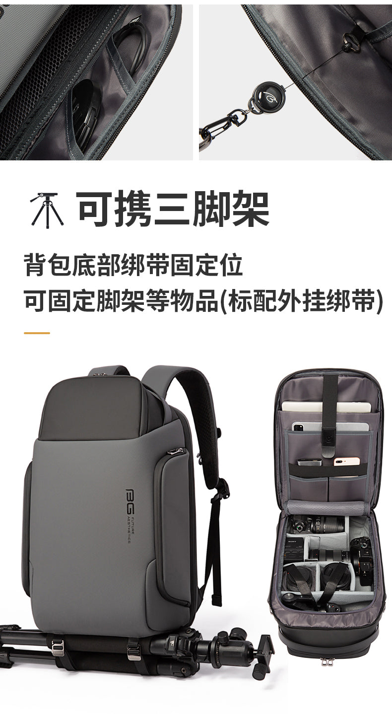 Bange Camera Backpack Men Photographer Laptop 15.6in Waterproof USB Travel Multifunction Black