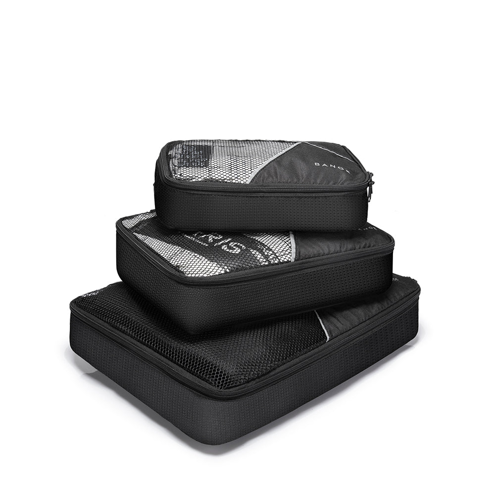 Bange 1916 polyester backpack waterproof travel laptop with 3 packing cubes Black