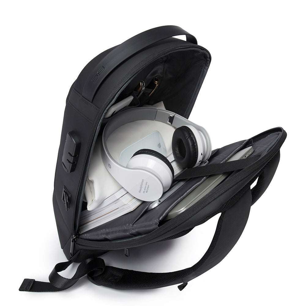 BANGE 7225 Waterproof Unisex Travel Laptop Backpack with USB Charging Black 15.6 inch Black