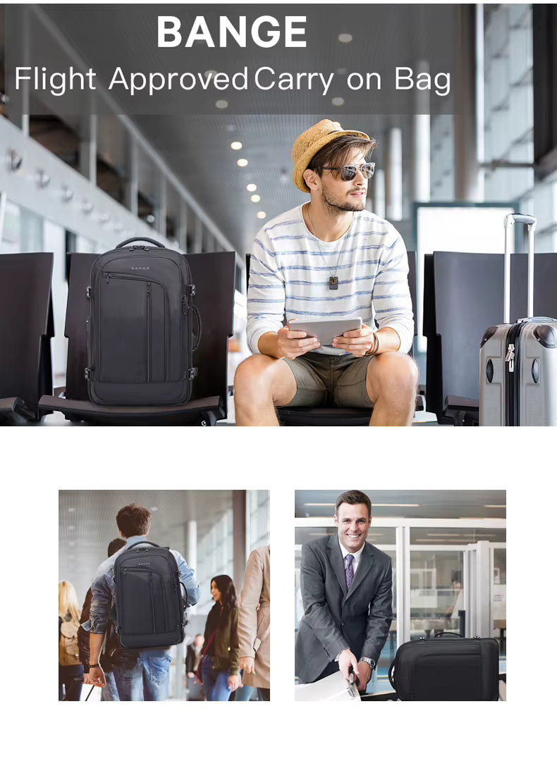 Bange 1916 polyester backpack waterproof travel laptop with 3 packing cubes Black