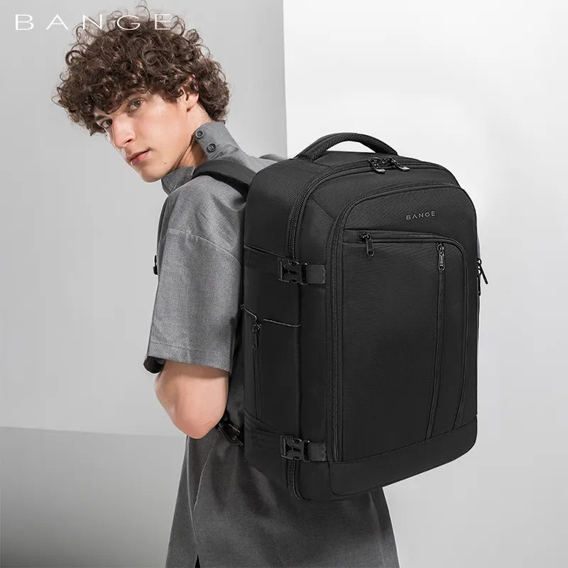 Bange 1916 polyester backpack waterproof travel laptop with 3 packing cubes Black