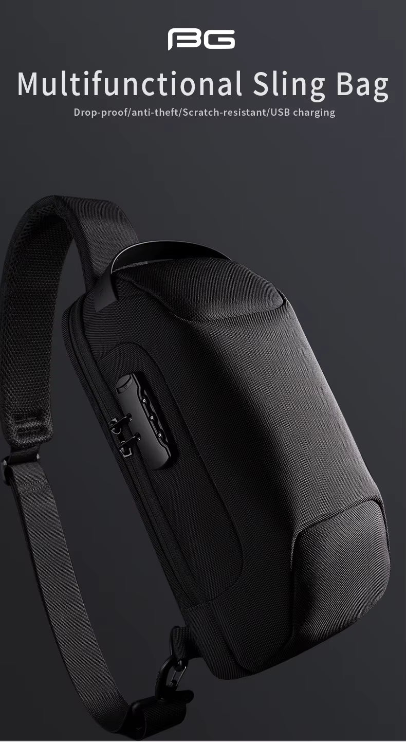 Bange Multifunctional Waterproof Sling Bag with USB Charging BG 22085 Black
