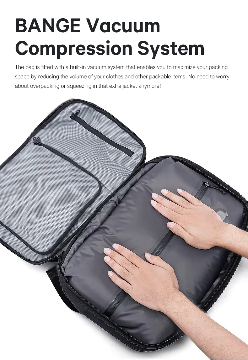 BANGE Hot Sell New Arrival Wholesale USB TSA Lock Weight Handle Waterproof Men Vacuum Compression Laptop Backpack 1909-8