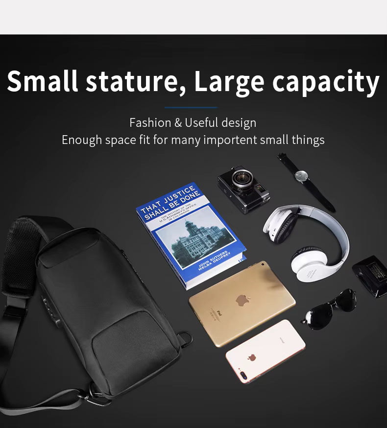 Bange Multifunctional Waterproof Sling Bag with USB Charging BG 22085 Black