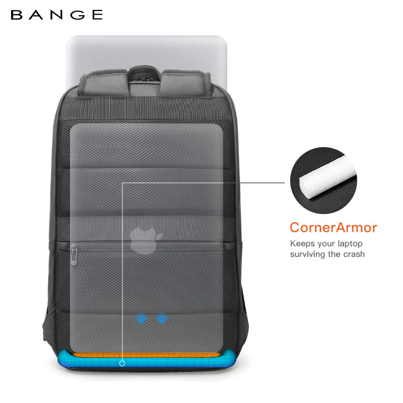 BANGE New Large Capacity Daily 15.6inch Light Waterproof Business Laptop Men Backpack 3065 Black