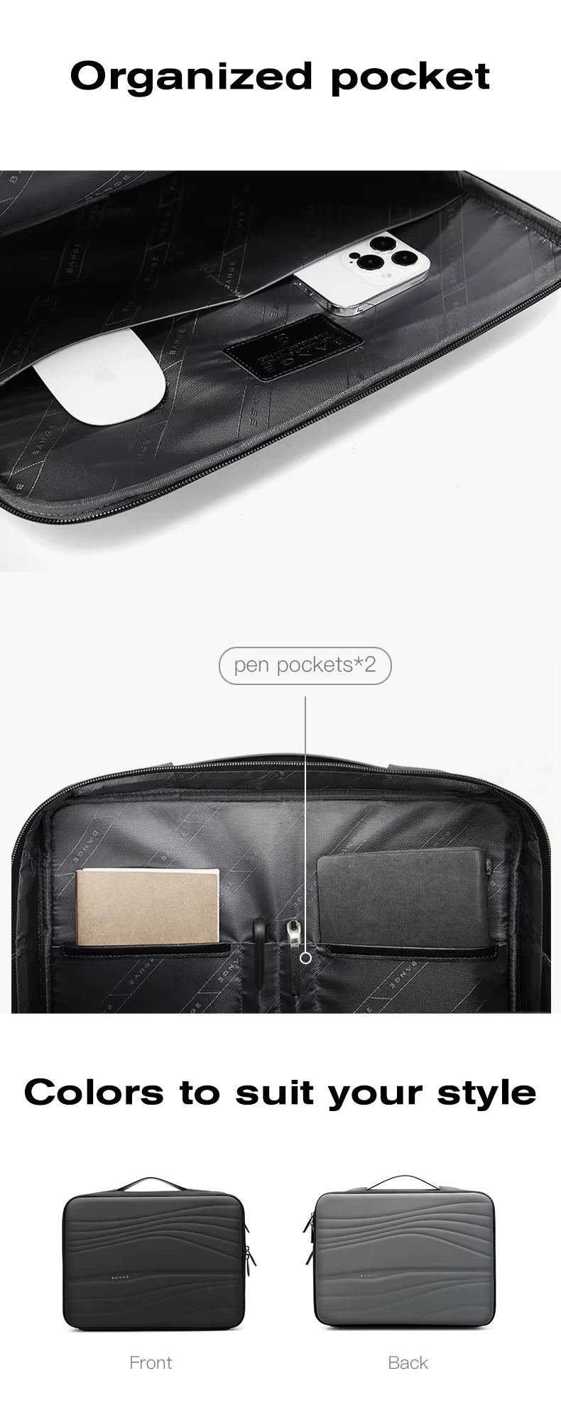 BANGE 8018 New Wholesale Waterproof 14inch Padded Laptop Briefcase High-quality Business Commute Multi-Compartment Laptop