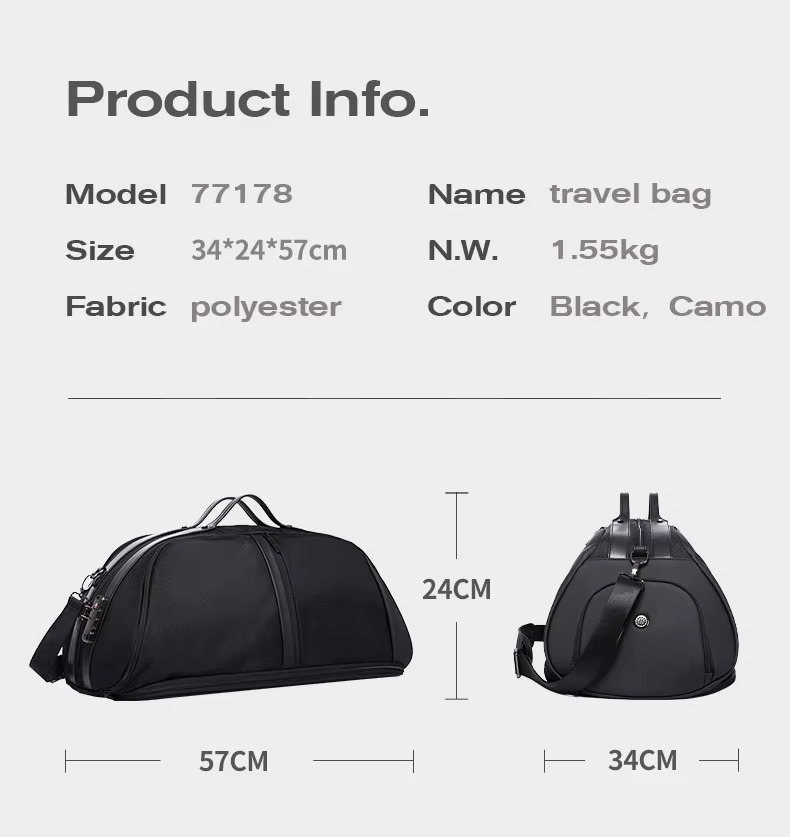 BANGE New Design Multifunction Expand TSA Lock Waterproof Shoes Shoulder Men Duffle Luggage Travel Bags Model 77178 Black