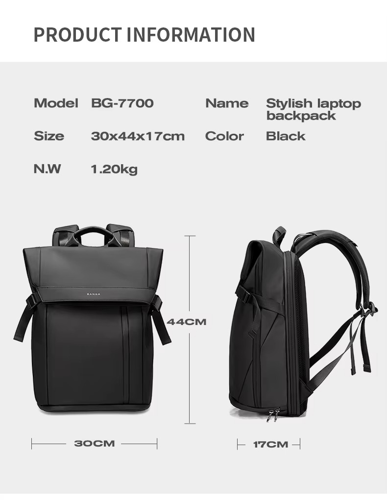 Bange Waterproof Polyester Unisex Anti Theft Backpacks Laptop Model 7700 Black
