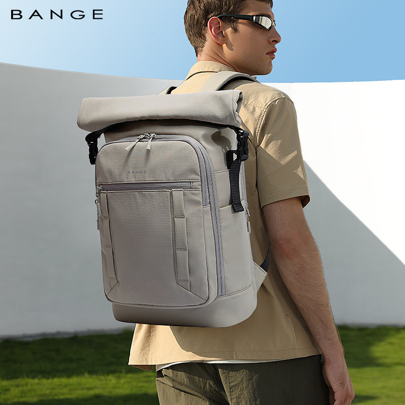 BANGE 8109 Grey New Waterproof Expandable Roll-top Travel Backpack Wholesale Lightweight Ergonomic School Bag Unisex