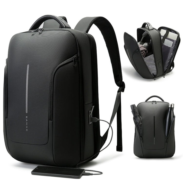 BANGE 8013 Waterproof Unisex Travel Laptop Backpack with USB Charging Black 15.6 inch Black