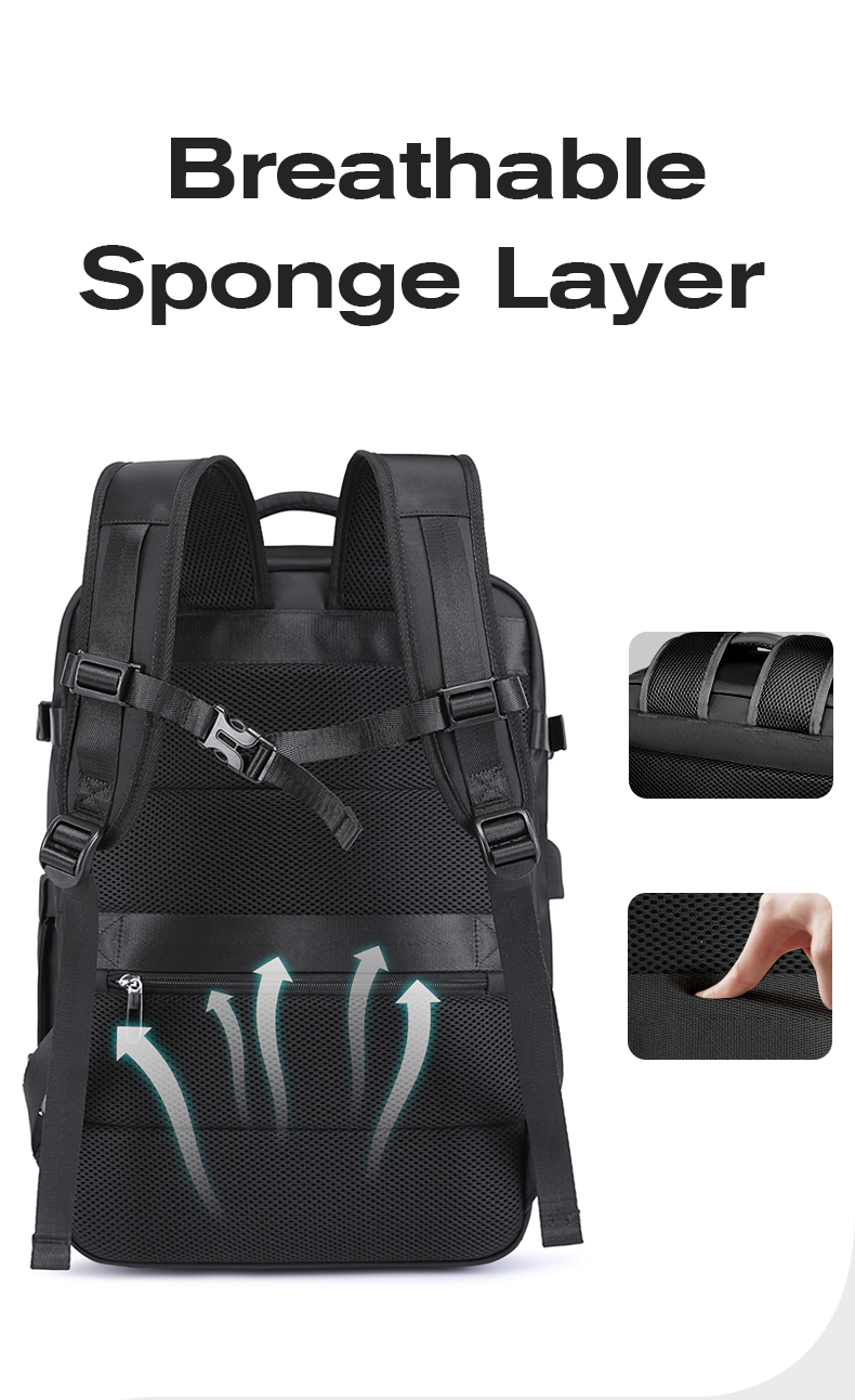 Bange 1801 polyester unisex travel backpacks laptop waterproof Black