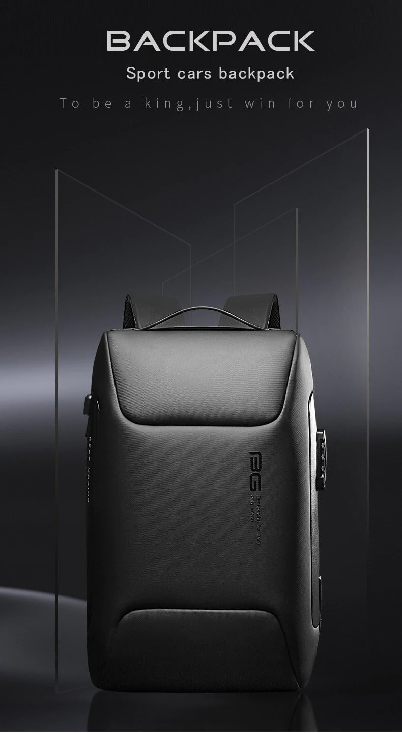 BANGE 7216 Waterproof Unisex Travel Laptop Backpack with USB Charging Black 15.6 inch Grey