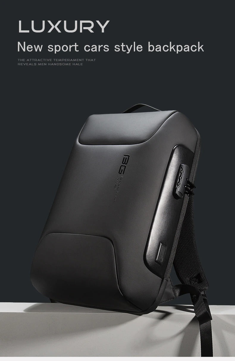 BANGE 7216 Waterproof Unisex Travel Laptop Backpack with USB Charging Black 15.6 inch Grey