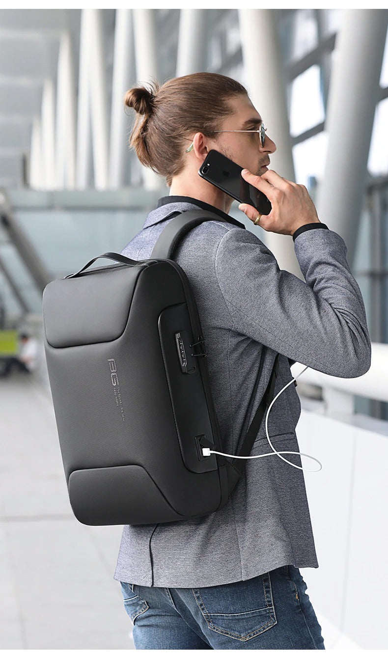 BANGE 7216 Waterproof Unisex Travel Laptop Backpack with USB Charging Black 15.6 inch Grey