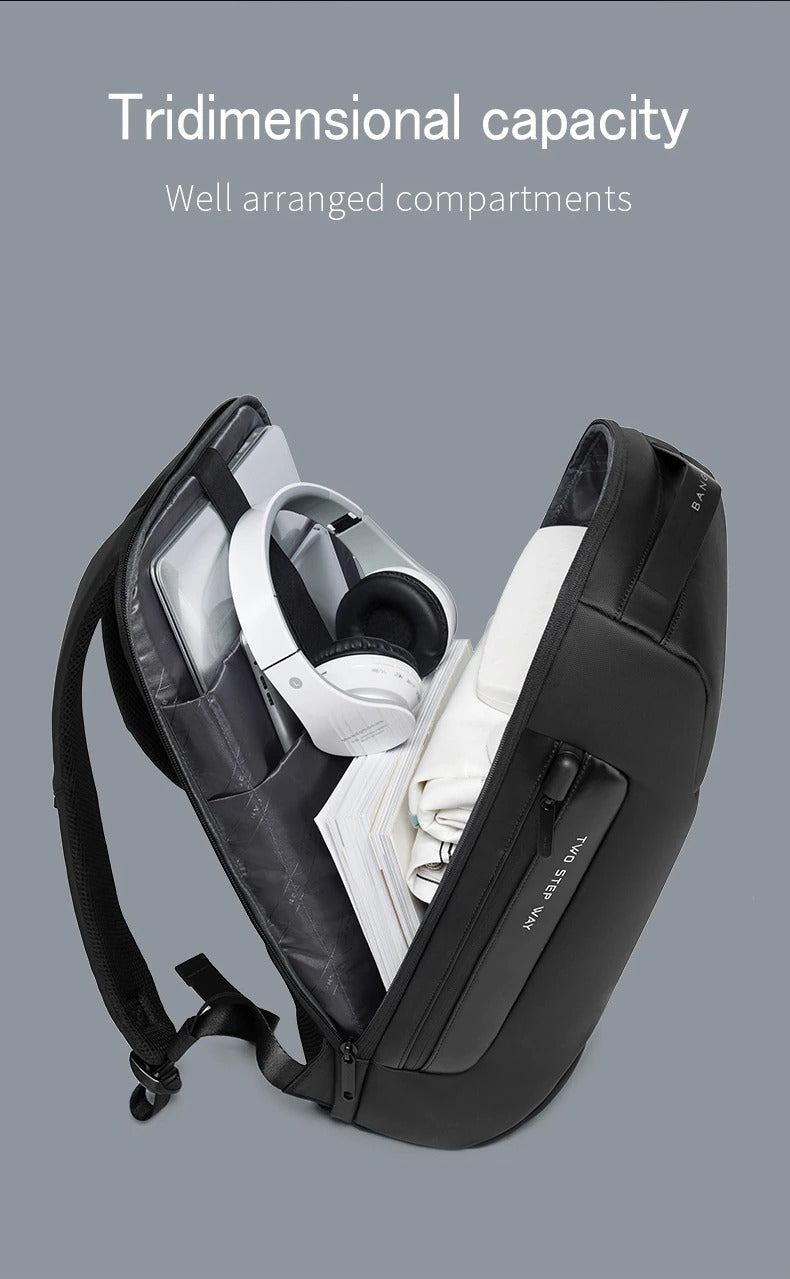 BANGE 7216 Waterproof Unisex Travel Laptop Backpack with USB Charging Black 15.6 inch Grey