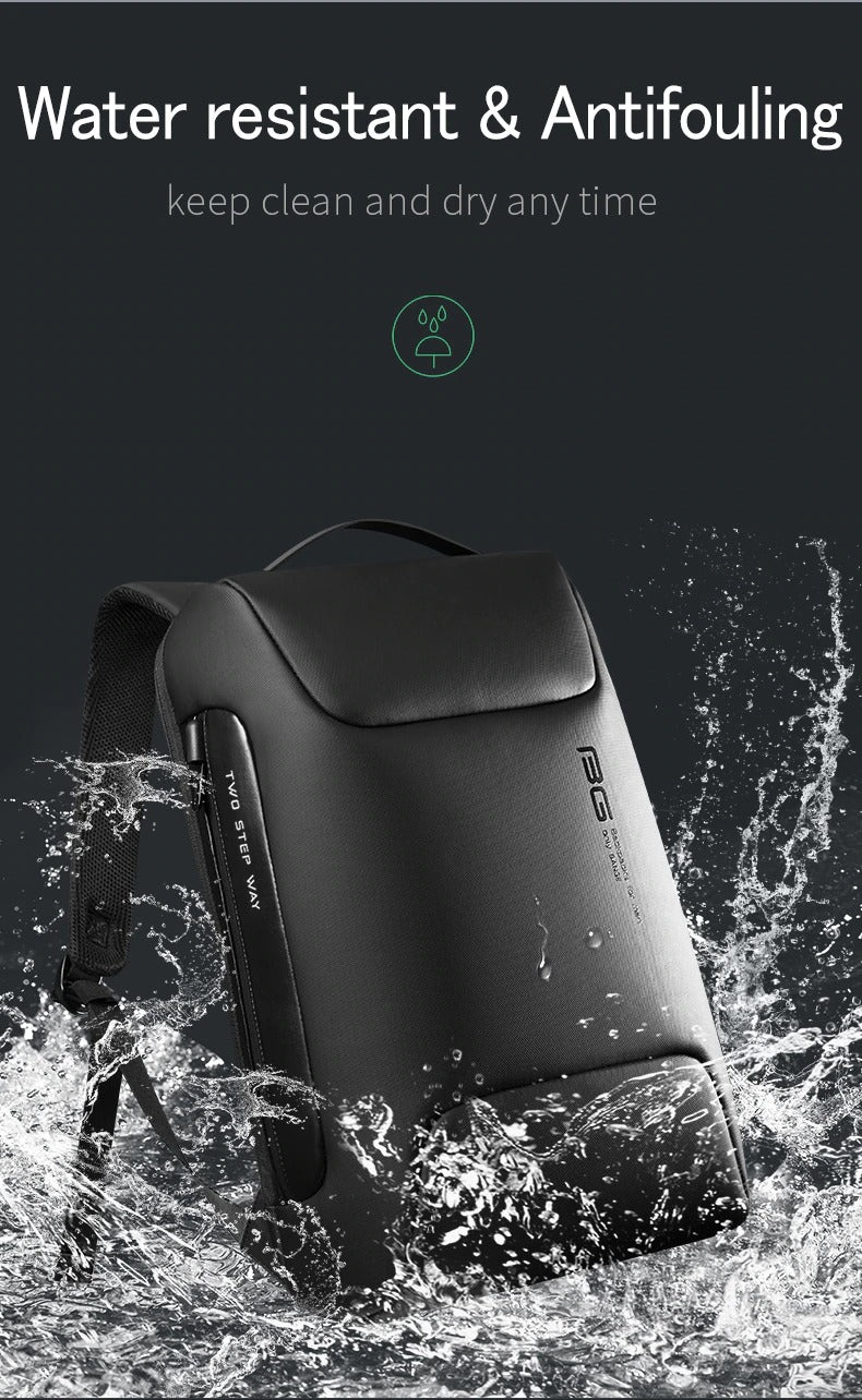 BANGE 7216 Waterproof Unisex Travel Laptop Backpack with USB Charging Black 15.6 inch Grey