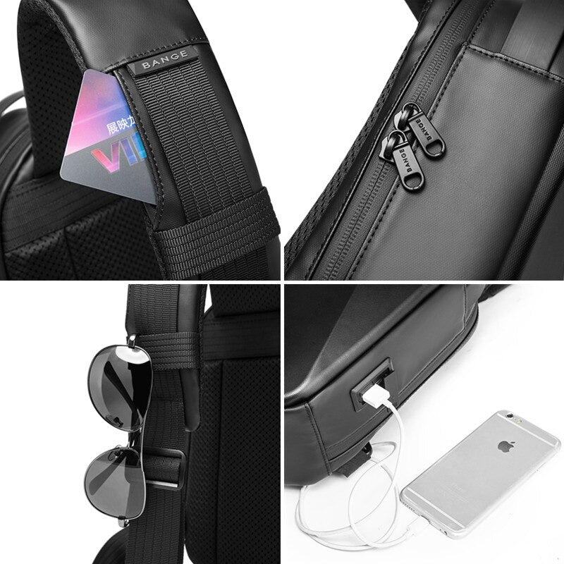 Fashion Waterproof Sling Chest Bag Large Capacity 7213 BANGE New Oxford Black