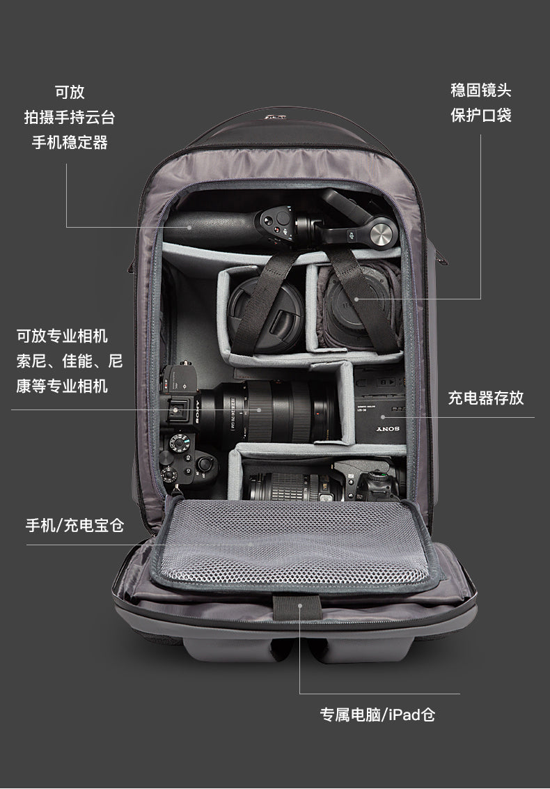Bange Camera Backpack Men Photographer Laptop 15.6in Waterproof USB Travel Multifunction Black