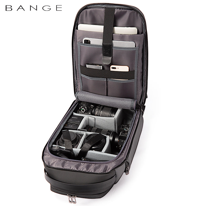 Bange Camera Backpack Men Photographer Laptop 15.6in Waterproof USB Travel Multifunction Black