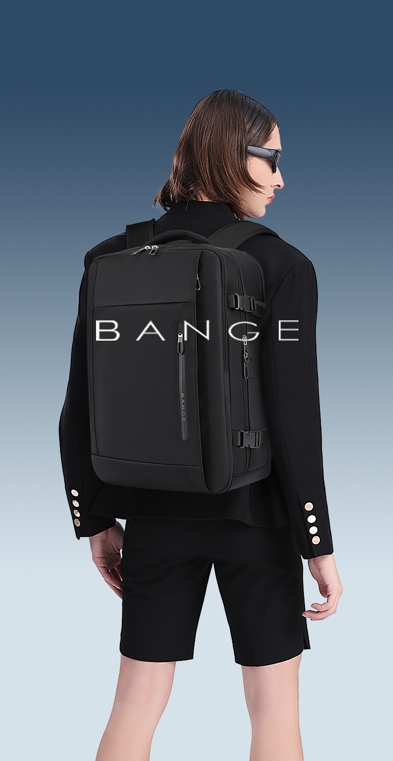 Bange 1801 polyester unisex travel backpacks laptop waterproof Black