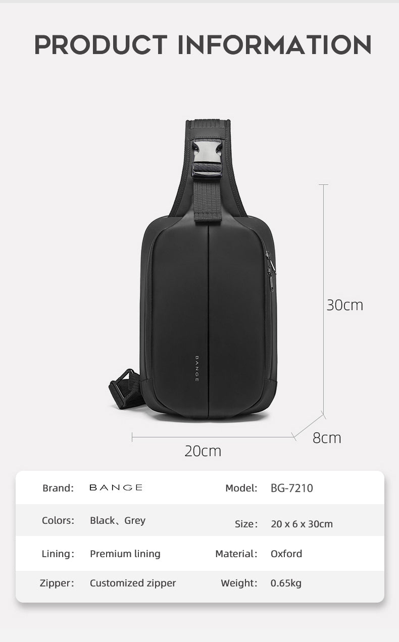 Fashion Waterproof Sling Chest Bag Large Capacity 7210 BANGE New Oxford Black