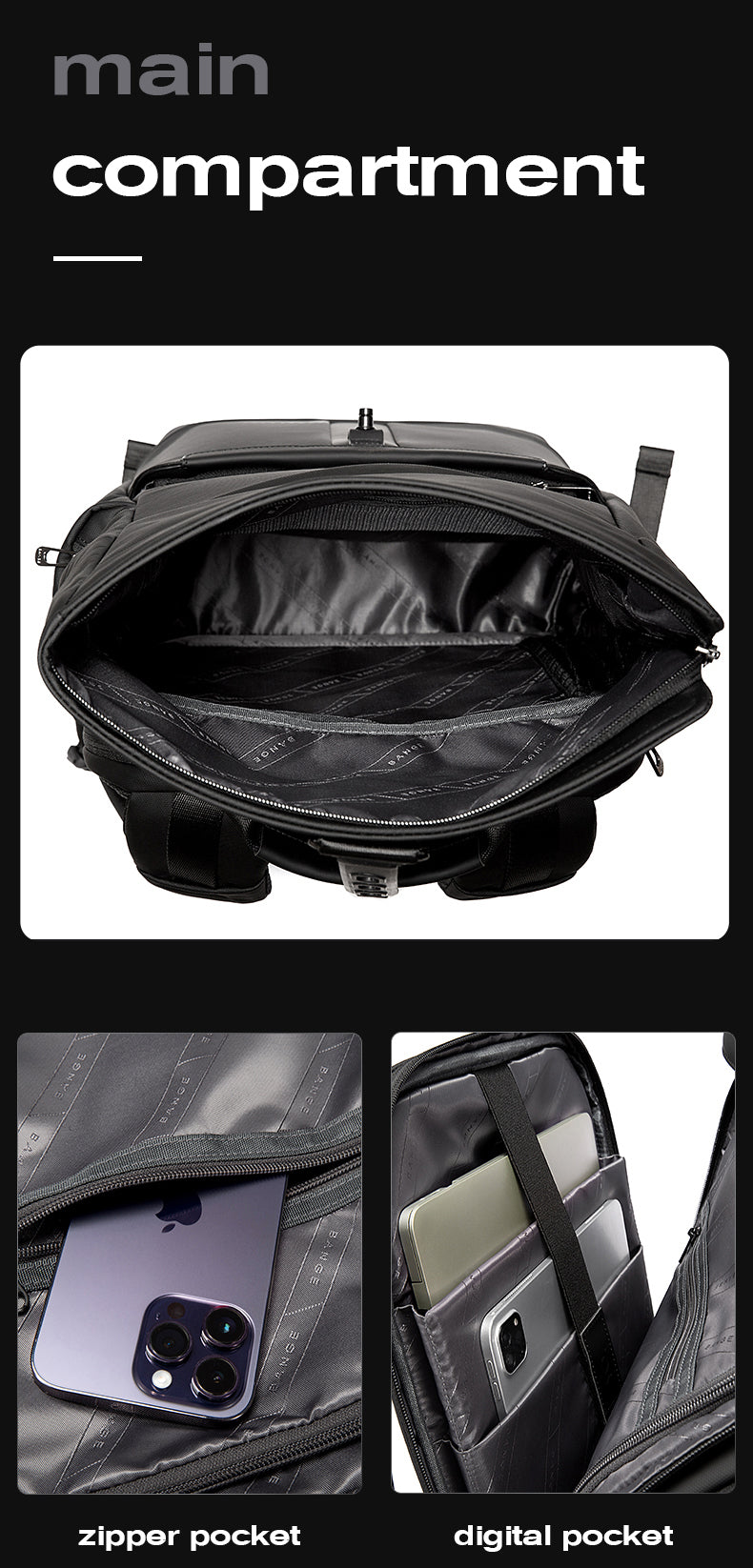 BANGE 2888 Water Resistant 24 L Polyester Foldable 15.6 inch Travel Laptop Backpack