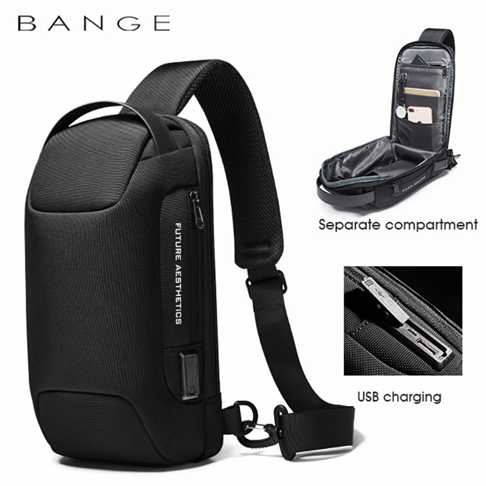 Bange Multifunctional Waterproof Sling Bag with USB Charging BG 22085 Black