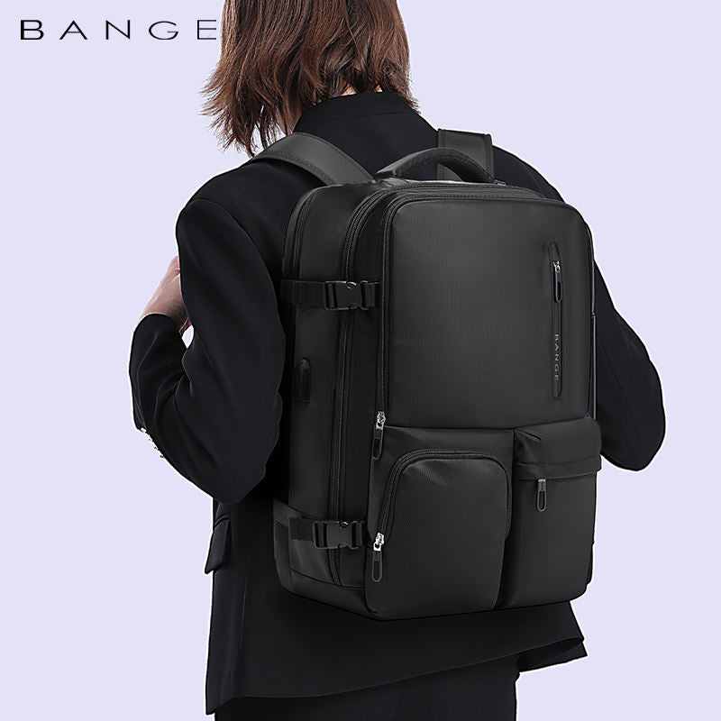 Bange 1800 polyester unisex travel backpacks laptop waterproof Black