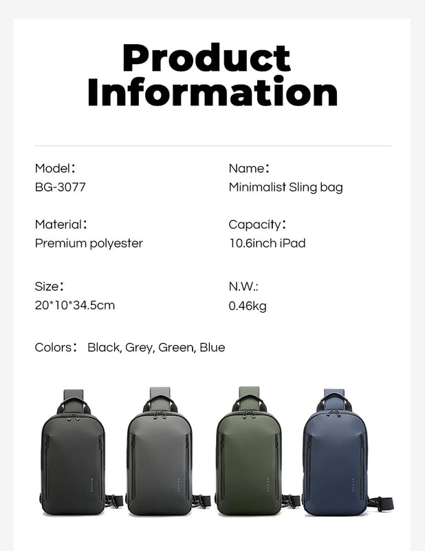 BANGE 3077 Black Hot Selling Wholesale Lightweight Everyday Sling Chest Bag Waterproof Minimalist Ergonomic Crossbody Bag for Men