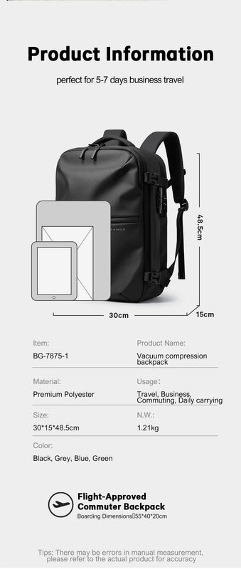 BANGE 7875-1 Black New Large Capacity Daily 15.6inch Light Waterproof Business Laptop Men Backpack