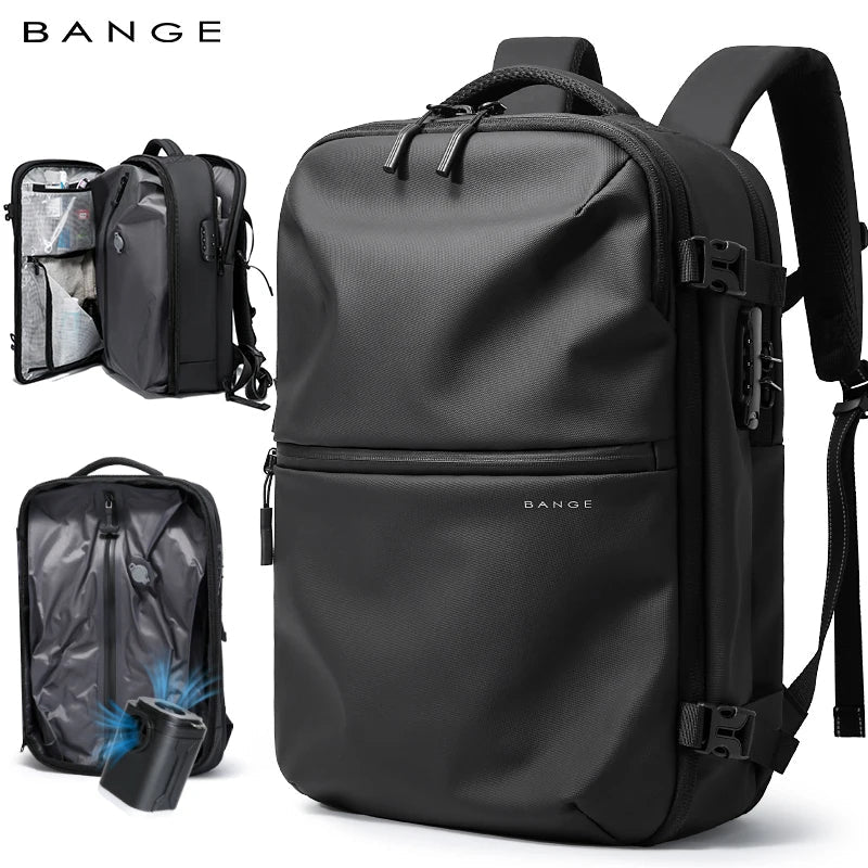 BANGE 7875-1 Black New Large Capacity Daily 15.6inch Light Waterproof Business Laptop Men Backpack