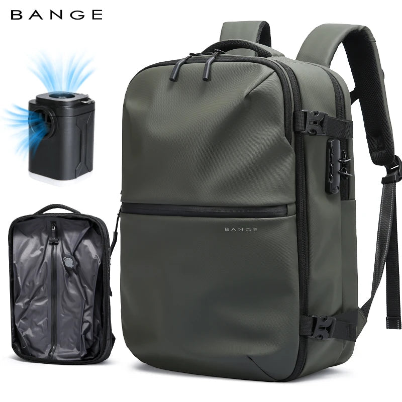 BANGE 7875-1 Green New Large Capacity Daily 15.6inch Light Waterproof Business Laptop Men Backpack