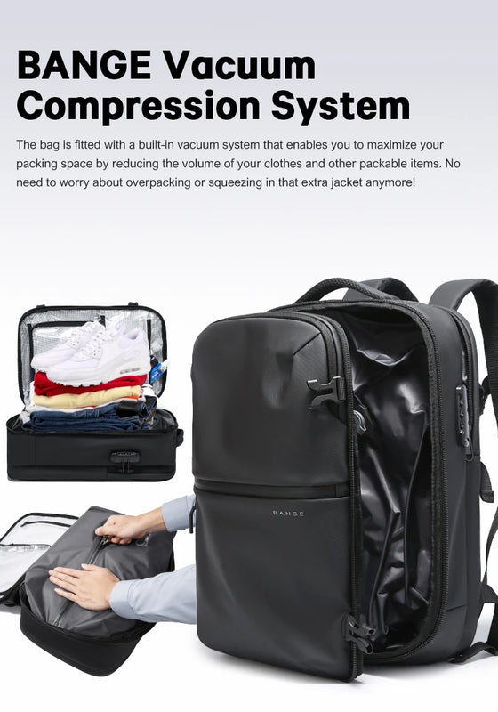 BANGE 7875-1 Black New Large Capacity Daily 15.6inch Light Waterproof Business Laptop Men Backpack