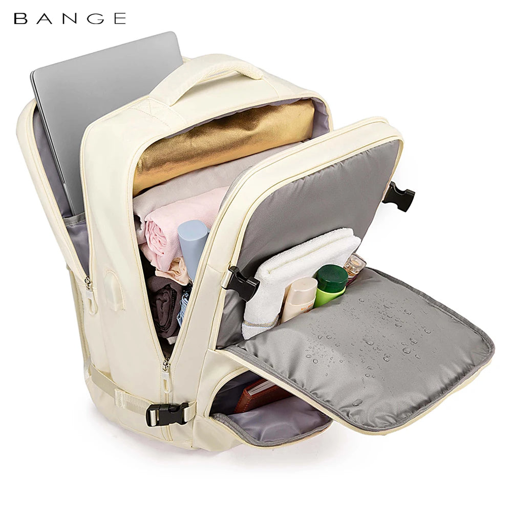 Bange 1800 polyester unisex travel backpacks laptop waterproof Beige