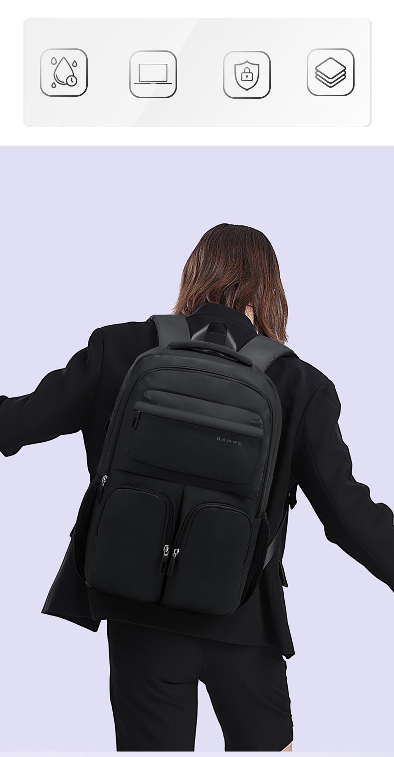 Bange 1807 polyester unisex travel backpacks laptop waterproof Black