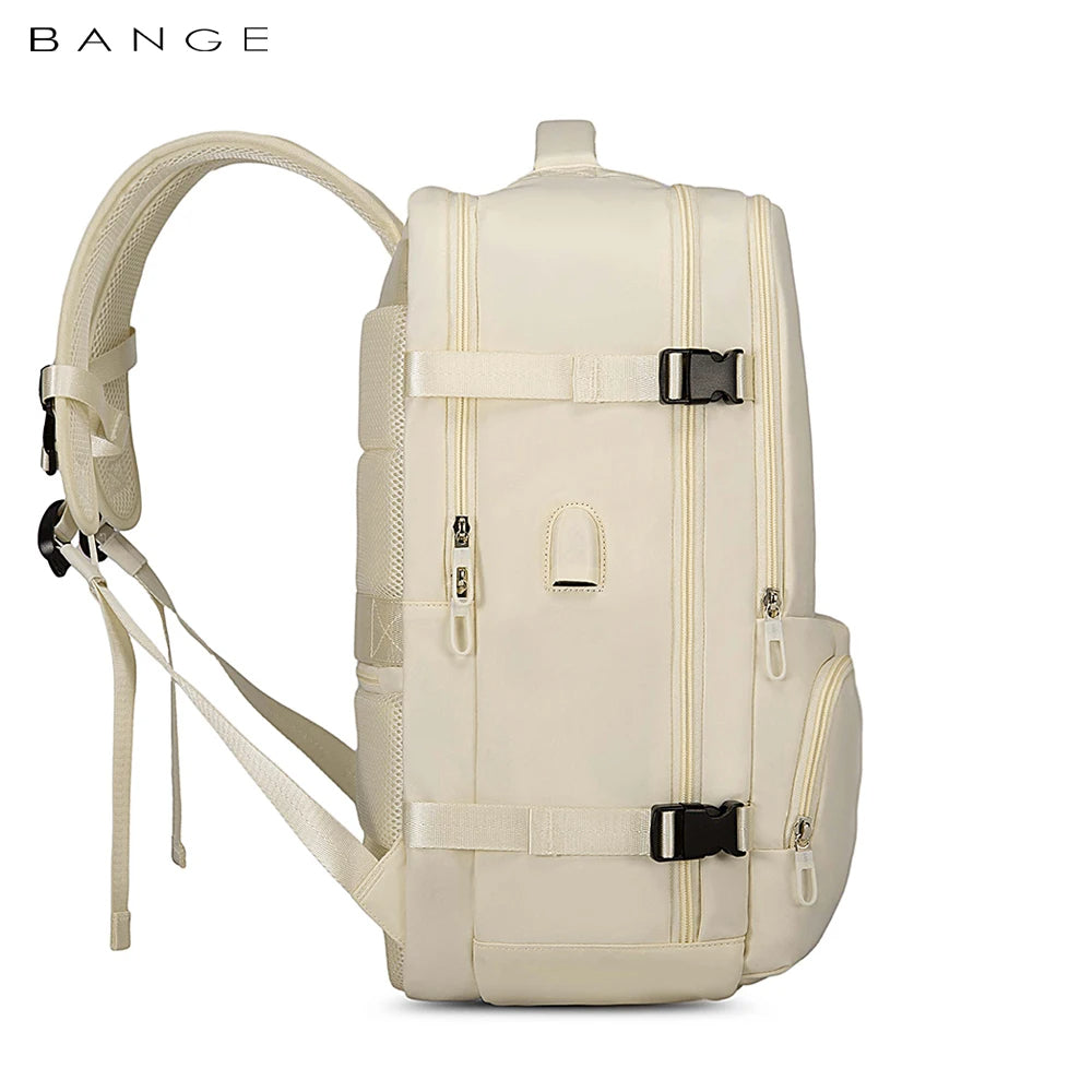 Bange 1800 polyester unisex travel backpacks laptop waterproof Beige