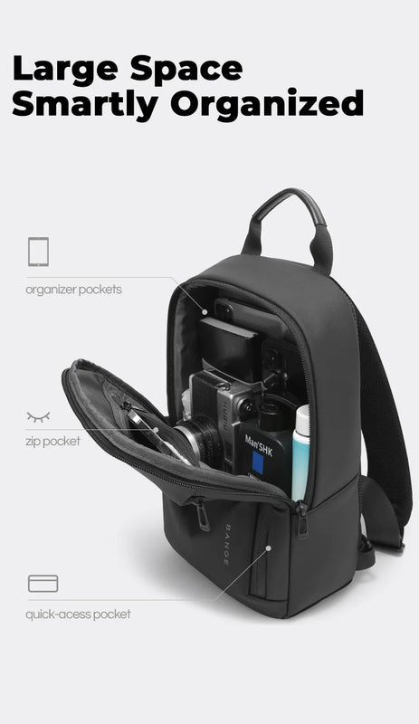 BANGE 3077 Black Hot Selling Wholesale Lightweight Everyday Sling Chest Bag Waterproof Minimalist Ergonomic Crossbody Bag for Men