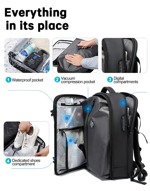 BANGE 7875-1 Black New Large Capacity Daily 15.6inch Light Waterproof Business Laptop Men Backpack