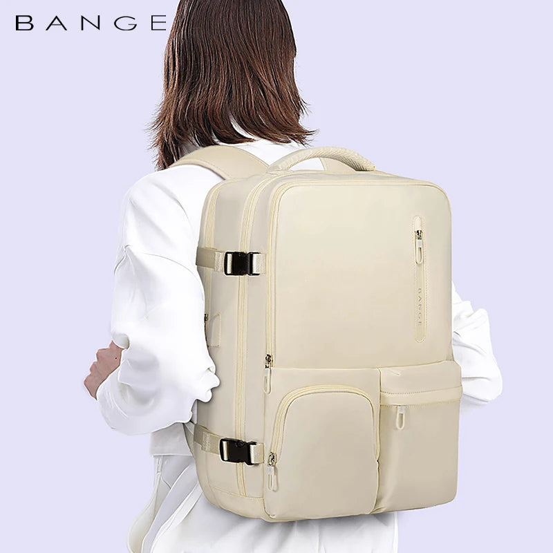 Bange 1800 polyester unisex travel backpacks laptop waterproof Beige