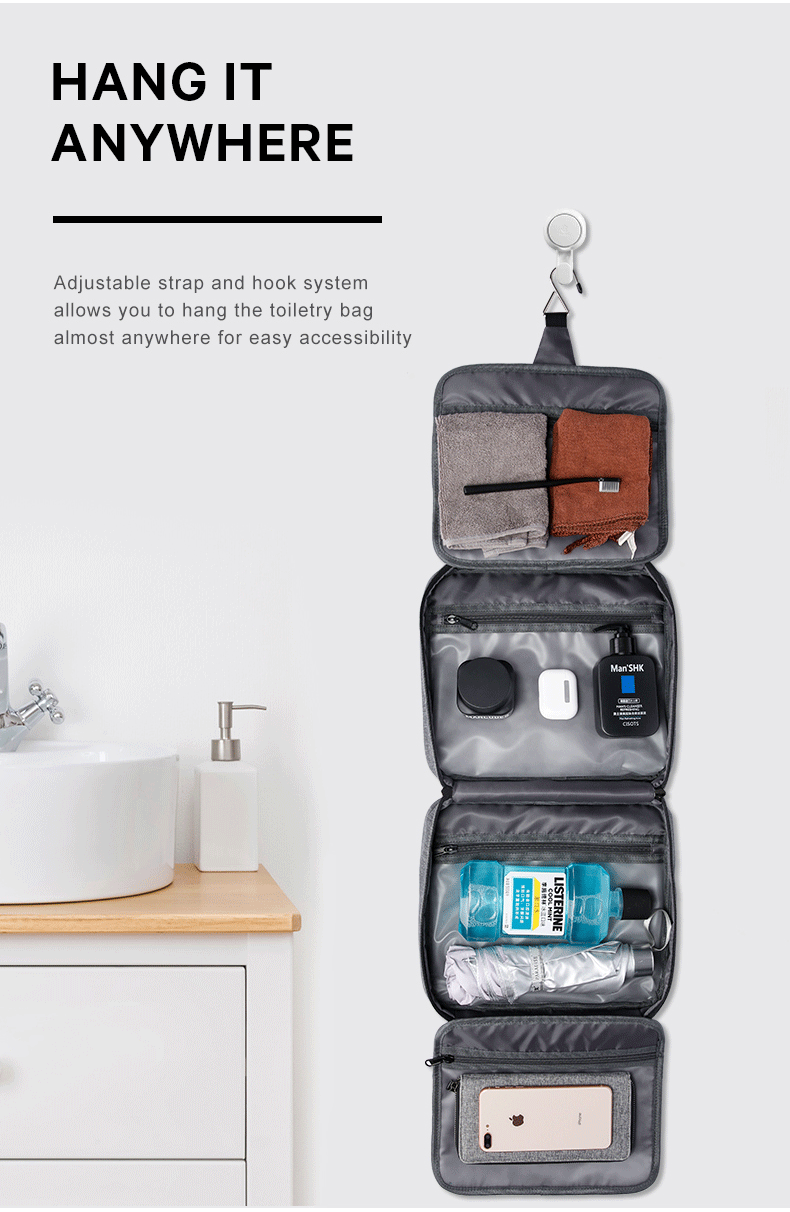 Bange 7529 new design waterproof men hanging travel toiletry bag Black