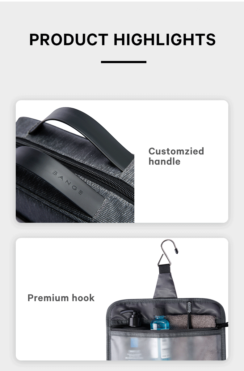 Bange 7529 new design waterproof men hanging travel toiletry bag Black