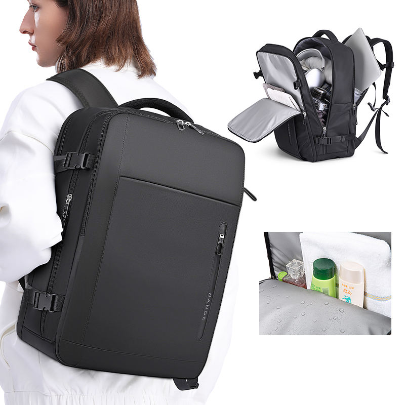 Bange 1801 polyester unisex travel backpacks laptop waterproof Black
